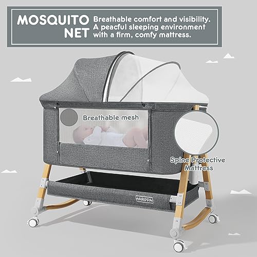 HARPPA 4 in1 Baby Bassinet, Rocking Bassinets Bedside Sleeper (Diaper Changing Table + Mosquito Net Included)