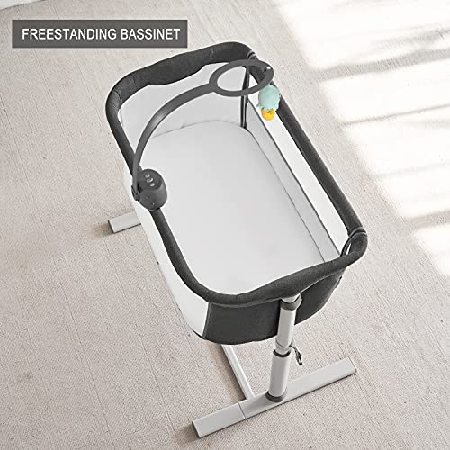 Yacul Baby Bassinet Bedside Sleeper, with Music Box, Easy to Assemble Bed to Bed