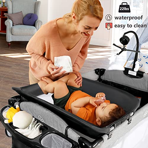 Kinder King 4 in 1 Portable Nursery Center, Foldable Baby Bedside Crib w/Bassinet