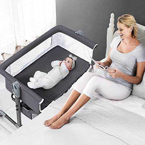 GoFirst Bedside Bassinet for Baby, Bedside Sleeper with Wheels, Heigt Adjustable