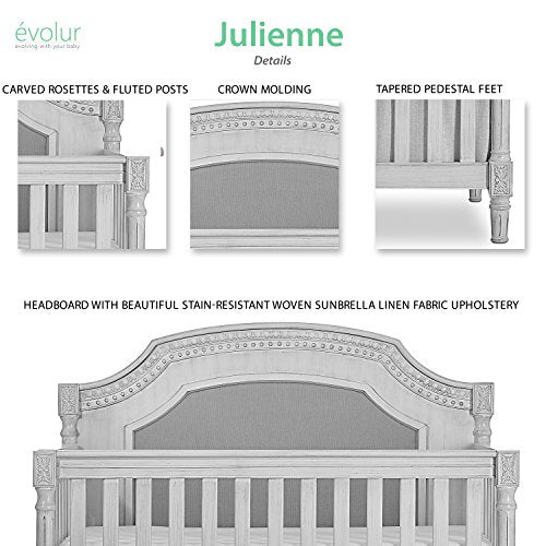 Evolur Julienne 5 in 1 Convertible Crib, Antique Grey Mist 55.5x31.2x51.5 Inch
