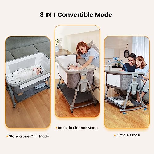 Li'l Pengyu 3 in 1 Foldable Baby Bassinet Bedside Sleeper with Large Storage Basket