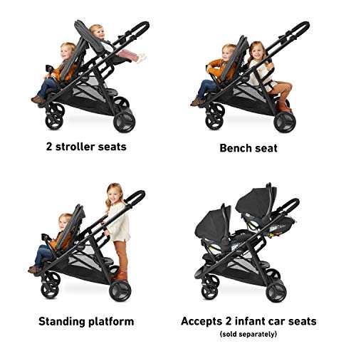 Graco Ready2Grow LX 2.0 Double Stroller Features Bench Seat and Standing Platform Options, Gotham