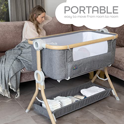 KoolerThings Baby Bassinet, Bedside Sleeper for Baby, Easy Folding Portable Crib with Storage Basket for Newborn