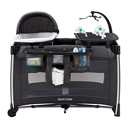 Pamo Babe 4 in 1 Portable Baby Crib Deluxe Nursery Center, Foldable Travel Playard with Bassinet