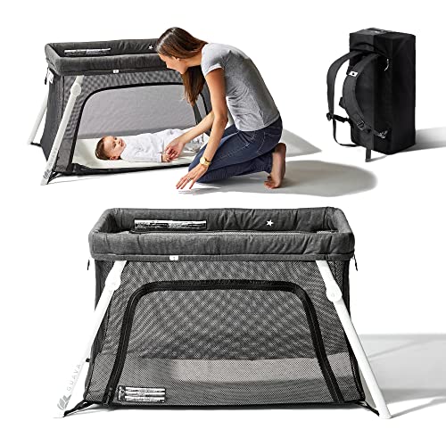 Guava Lotus Travel Crib with Lightweight Backpack Design | Certified Baby Safe Portable Crib | Folding Play Yard with Comfy Mattress