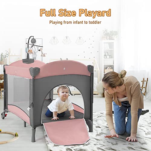Jaoul Baby Bassinet Bedside Sleeper Baby Crib, Pack and Play with Bassinet and Changing Table