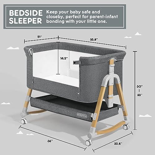 HARPPA 4 in1 Baby Bassinet, Rocking Bassinets Bedside Sleeper (Diaper Changing Table + Mosquito Net Included)