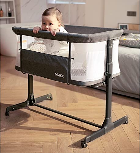 AMKE Baby Bassinets, Bedside Sleeper,All mesh Crib Portable for Safe Co-Sleeping