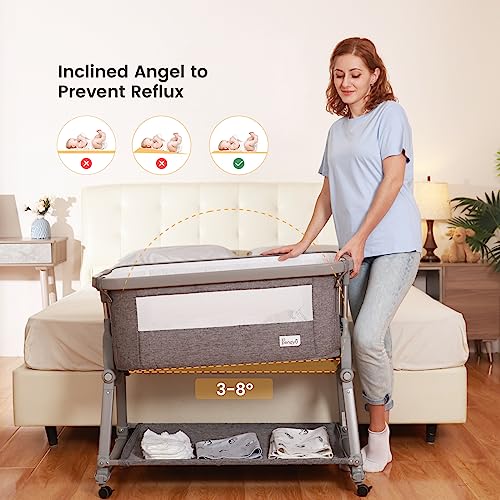 Li'l Pengyu 3 in 1 Foldable Baby Bassinet Bedside Sleeper with Large Storage Basket