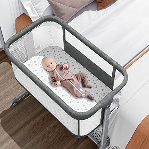 VANCLE Baby Bassinet Bedside Crib for Baby Sleeper, Portable Mesh Bassinet with Wheels & Comfy Mattress