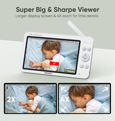bonoch Baby Monitor with 2 Cameras, 7" 720P HD Split Screen Video Baby Monitor No WiFi