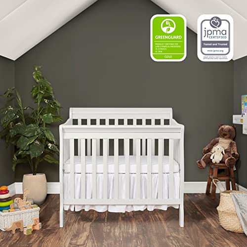 Dream On Me Aden 4-in-1 Convertible Mini Crib In White, Greenguard Gold Certified