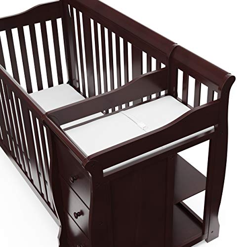 Storkcraft Portofino 5-in-1 Convertible Crib and Changer (Espresso) – Crib and Changing Table Combo with 3 Drawers