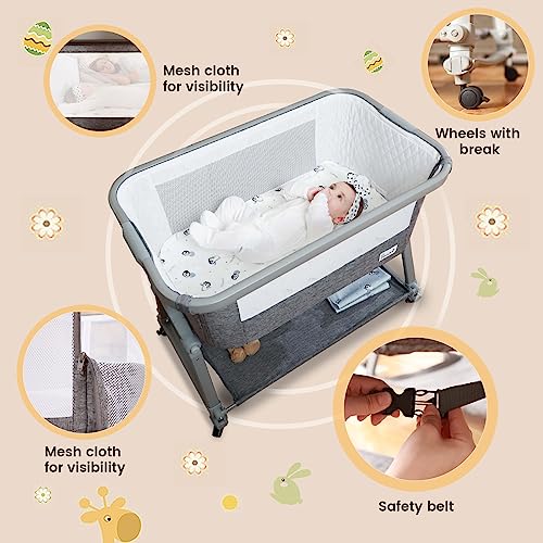 Li'l Pengyu 3 in 1 Foldable Baby Bassinet Bedside Sleeper with Large Storage Basket