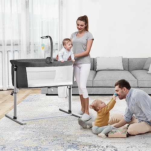 Yacul Baby Bassinet Bedside Sleeper, with Music Box, Easy to Assemble Bed to Bed