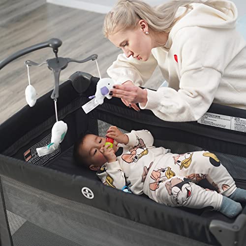 Pamo Babe 4 in 1 Portable Crib for Baby,Nursery Center with Removable Canopy, Changing Table, Lockable Wheels, Storage Bag