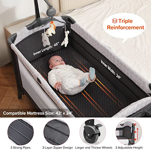 ELEMARA 4 in 1 Baby Bassinet Bedside Crib with Diaper Changer,Pack and Play with Mattress