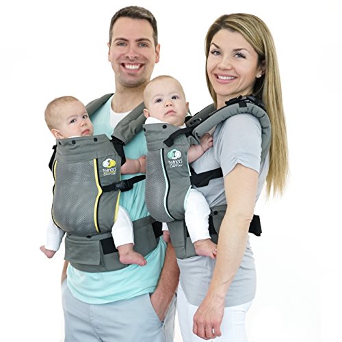 TwinGo Carrier - Air Model - Cool Grey - Great for All Seasons - Breathable Mesh - Fully Adjustable Tandem or 2 Single Baby Carrier