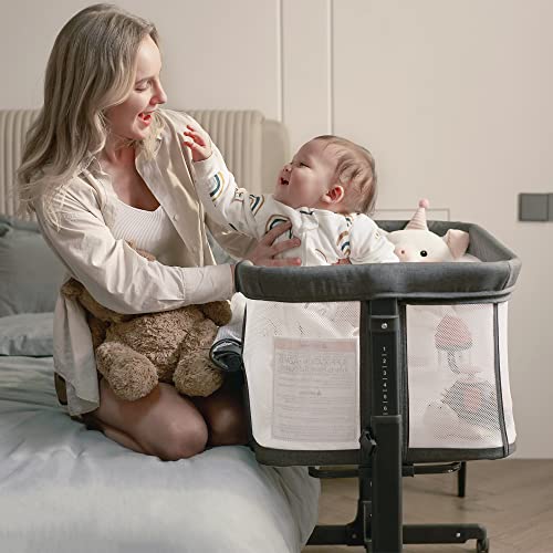 AMKE Baby Bassinets, Bedside Sleeper,All mesh Crib Portable for Safe Co-Sleeping