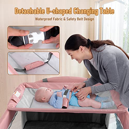 Jaoul Baby Bassinet Bedside Sleeper Baby Crib, Pack and Play with Bassinet and Changing Table