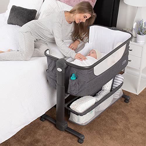 KoolerThings Baby Bassinet, Bedside Sleeper for Baby, Easy Folding Portable Crib with Storage Basket for Newborn
