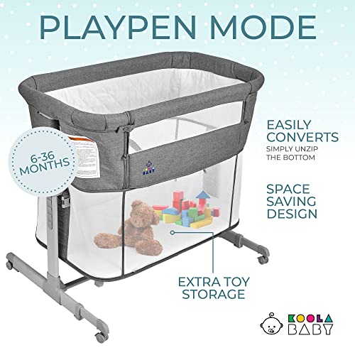 3 in 1 Baby Bassinet, Bedside Sleeper, & Playpen, Easy Folding Portable Crib (Grey)- KoolaBaby (Bassinet)