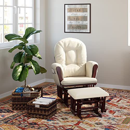 Storkcraft Premium Hoop Glider and Ottoman (Cherry Base, Beige Cushion)