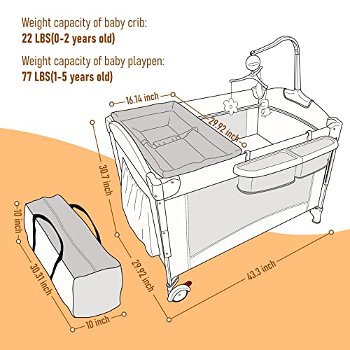 Jaoul Baby Bassinet Bedside Sleeper Baby Crib, Pack and Play with Bassinet and Changing Table