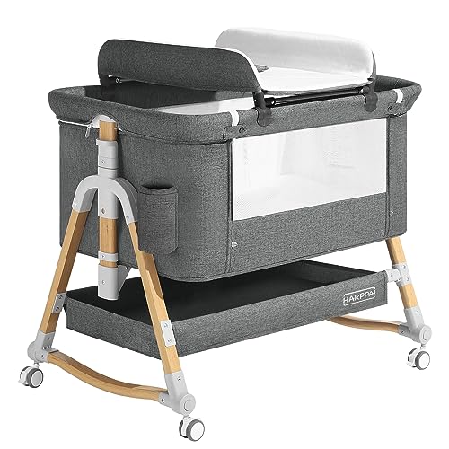 HARPPA 4 in1 Baby Bassinet, Rocking Bassinets Bedside Sleeper (Diaper Changing Table + Mosquito Net Included)
