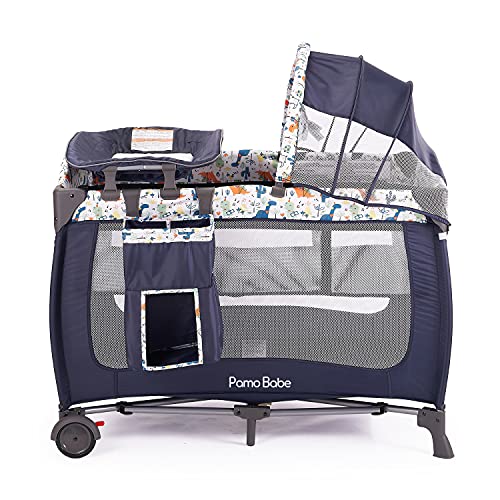 Pamo Babe Portable Baby Nursery Center Play Yard with Wheels(Navy Blue)