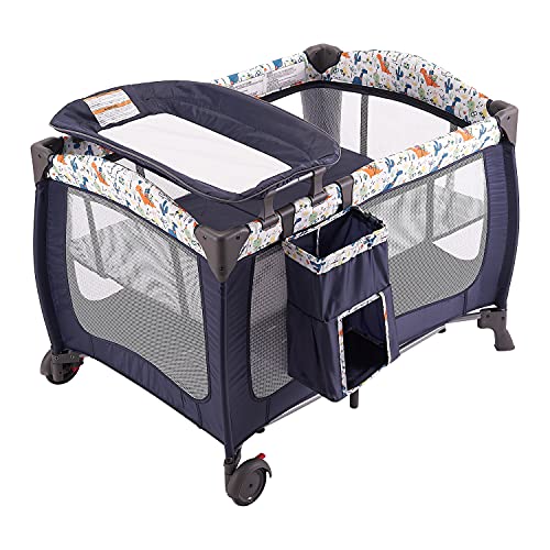 Pamo Babe Portable Baby Nursery Center Play Yard with Wheels(Navy Blue)