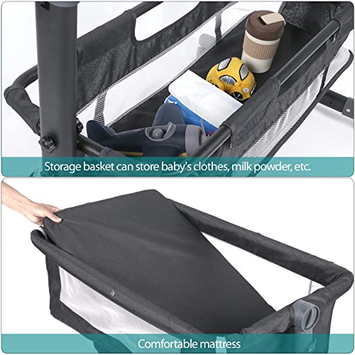 GoFirst Bedside Bassinet for Baby, Bedside Sleeper with Wheels, Heigt Adjustable