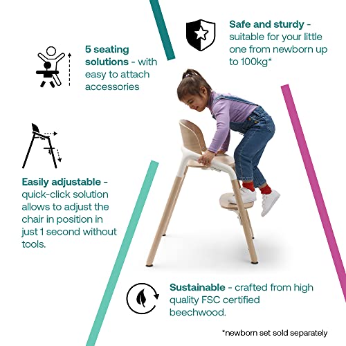 Bugaboo Giraffe Wooden Baby High Chair, Adjustable in 1 Second, Easy to Clean