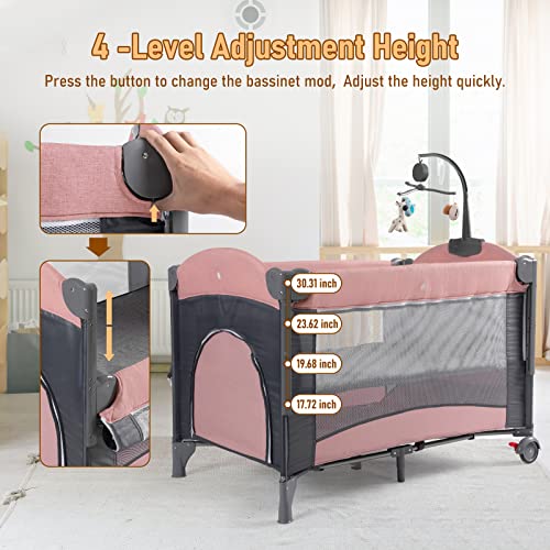 Jaoul Baby Bassinet Bedside Sleeper Baby Crib, Pack and Play with Bassinet and Changing Table