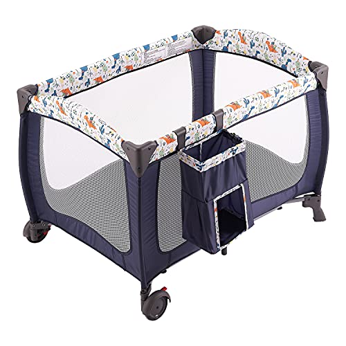 Pamo Babe Portable Baby Nursery Center Play Yard with Wheels(Navy Blue)