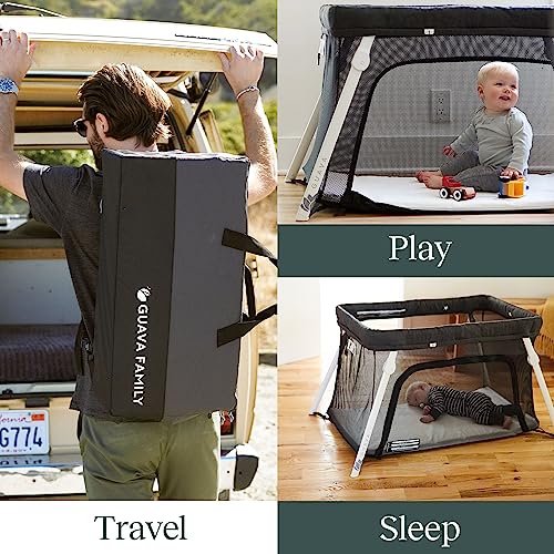 Guava Lotus Travel Crib with Lightweight Backpack Design | Certified Baby Safe Portable Crib | Folding Play Yard with Comfy Mattress