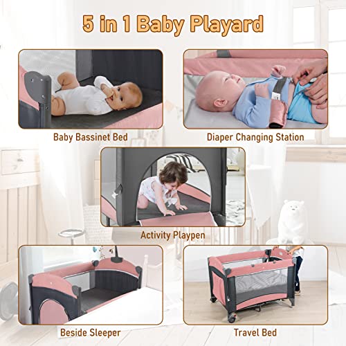 Jaoul Baby Bassinet Bedside Sleeper Baby Crib, Pack and Play with Bassinet and Changing Table