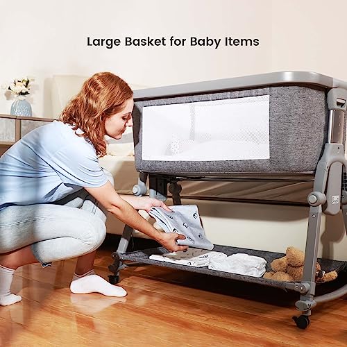 Li'l Pengyu 3 in 1 Foldable Baby Bassinet Bedside Sleeper with Large Storage Basket