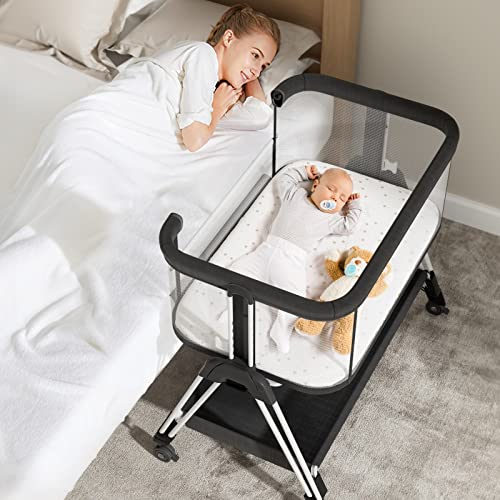Fodoss Baby Bassinet Bedside Sleeper with Wheels and Storage Tray