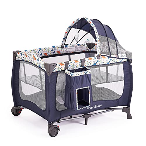 Pamo Babe Portable Baby Nursery Center Play Yard with Wheels(Navy Blue)