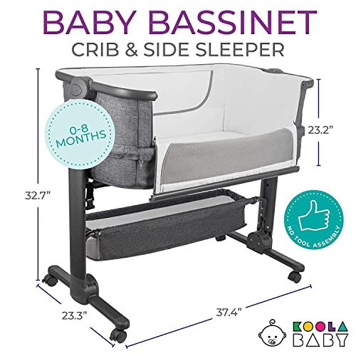 KoolerThings Baby Bassinet, Bedside Sleeper for Baby, Easy Folding Portable Crib with Storage Basket for Newborn