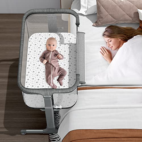 VANCLE Baby Bassinet Bedside Crib for Baby Sleeper, Portable Mesh Bassinet with Wheels & Comfy Mattress