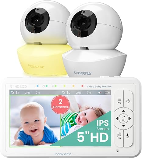 Babysense 5" HD Split-Screen Baby Monitor: Dual Camera Video Monitor with Night Light & 1000ft Range